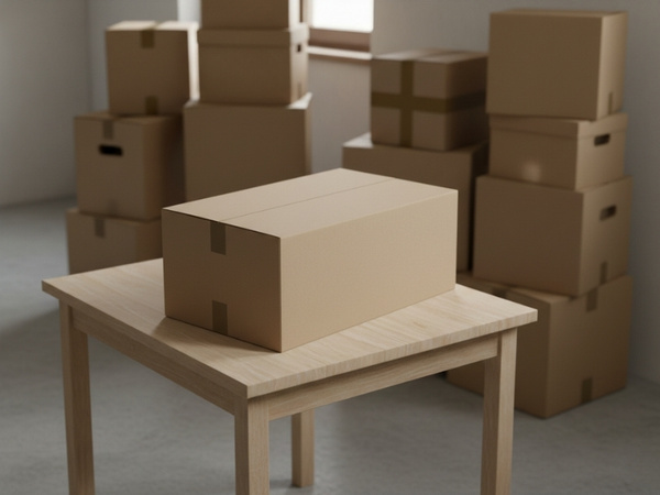 Karton einwellig steht auf Tisch